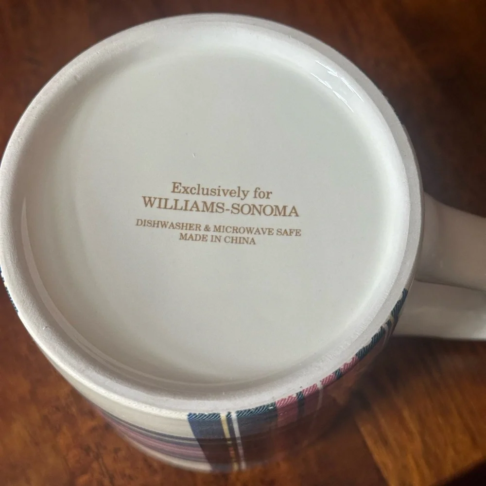 Williams Sonoma Tartan Plaid Mug Gold Rim Cozy Cabin Chic